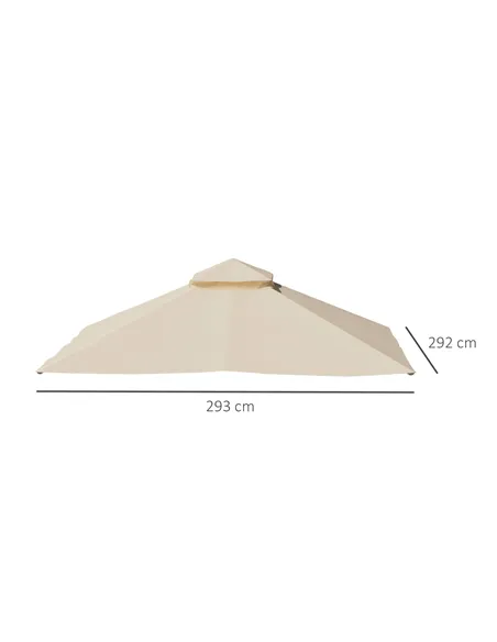 Outsunny 3x3(m) Replacement Gazebo Canopy, Double Tier Roof Top for Garden, Patio, Outdoor, Beige (TOP ONLY)