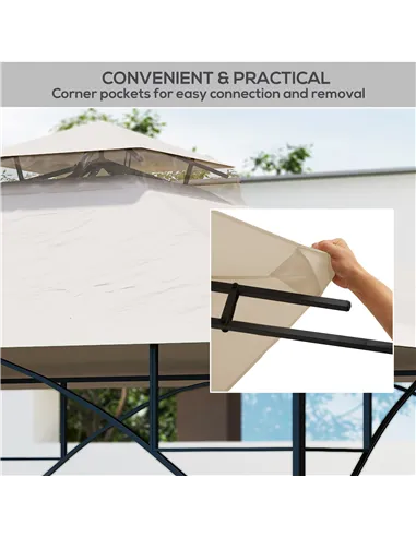 Outsunny 3x3(m) Replacement Gazebo Canopy, Double Tier Roof Top for Garden, Patio, Outdoor, Beige (TOP ONLY)