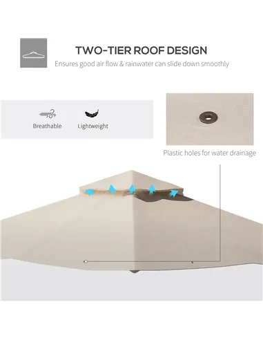 Outsunny 3x3(m) Replacement Gazebo Canopy, Double Tier Roof Top for Garden, Patio, Outdoor, Beige (TOP ONLY)