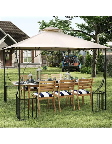Outsunny 3x3(m) Replacement Gazebo Canopy, Double Tier Roof Top for Garden, Patio, Outdoor, Beige (TOP ONLY)