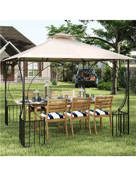 Outsunny 3x3(m) Replacement Gazebo Canopy, Double Tier Roof Top for Garden, Patio, Outdoor, Beige (TOP ONLY)