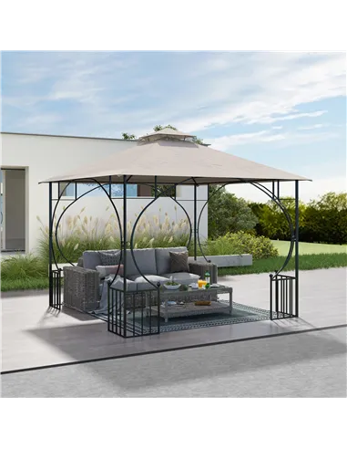 Outsunny 3x3(m) Replacement Gazebo Canopy, Double Tier Roof Top for Garden, Patio, Outdoor, Beige (TOP ONLY)
