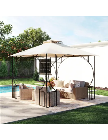 Outsunny 3x3(m) Replacement Gazebo Canopy, Double Tier Roof Top for Garden, Patio, Outdoor, Beige (TOP ONLY)