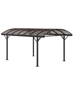Outsunny 5 x 3(m) Hardtop Gazebo Aluminium Pavilion Carport Garden Shelter Pergola with Polycarbonate Roof, Brown