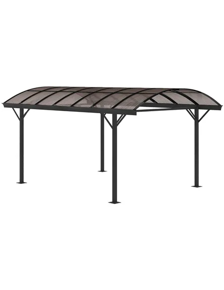 Outsunny 5 x 3(m) Hardtop Gazebo Aluminium Pavilion Carport Garden Shelter Pergola with Polycarbonate Roof, Brown