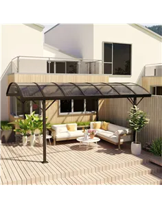 Outsunny 5 x 3(m) Hardtop Gazebo Aluminium Pavilion Carport Garden Shelter Pergola with Polycarbonate Roof, Brown 2