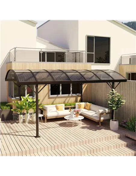 Outsunny 5 x 3(m) Hardtop Gazebo Aluminium Pavilion Carport Garden Shelter Pergola with Polycarbonate Roof, Brown