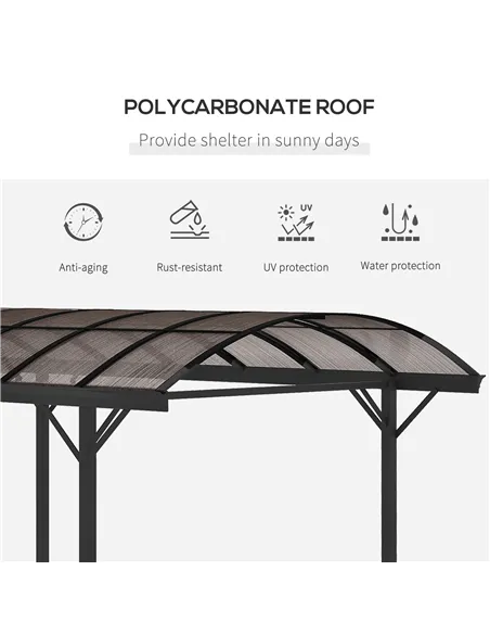 Outsunny 5 x 3(m) Hardtop Gazebo Aluminium Pavilion Carport Garden Shelter Pergola with Polycarbonate Roof, Brown