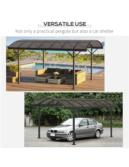 Outsunny 5 x 3(m) Hardtop Gazebo Aluminium Pavilion Carport Garden Shelter Pergola with Polycarbonate Roof, Brown