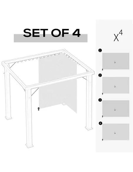 Outsunny 4 Pack Replacement Gazebo Curtains Privacy Panel for Most 3 x 4m Gazebo Canopy Pavillion Outdoor Shelter Sidewalls Acce