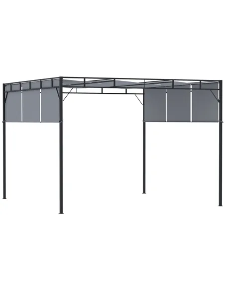 Outsunny 3 x 3(m) Steel Pergola Gazebo with Retractable Roof, Garden Gazebo Canopy Sun Shade Shelter for Outdoor, Deck, Patio, D