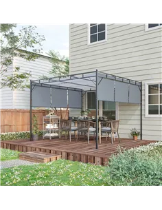 Outsunny 3 x 3(m) Steel Pergola Gazebo with Retractable Roof, Garden Gazebo Canopy Sun Shade Shelter for Outdoor, Deck, Patio, D 2