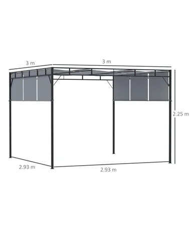 Outsunny 3 x 3(m) Steel Pergola Gazebo with Retractable Roof, Garden Gazebo Canopy Sun Shade Shelter for Outdoor, Deck, Patio, D