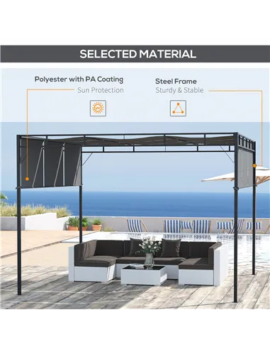 Outsunny 3 x 3(m) Steel Pergola Gazebo with Retractable Roof, Garden Gazebo Canopy Sun Shade Shelter for Outdoor, Deck, Patio, D