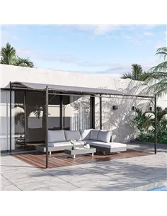 Outsunny 4 x 3 Meters Canopy Metal Wall Gazebo Awning Garden Marquee Shelter Door Porch - Grey 2