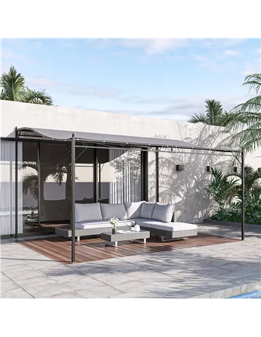 Outsunny 4 x 3 Meters Canopy Metal Wall Gazebo Awning Garden Marquee Shelter Door Porch - Grey