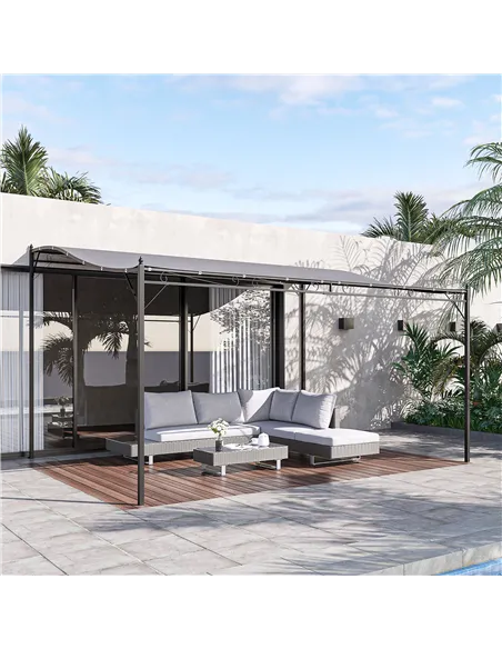Outsunny 4 x 3 Meters Canopy Metal Wall Gazebo Awning Garden Marquee Shelter Door Porch - Grey