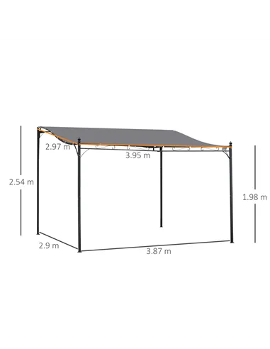 Outsunny 4 x 3 Meters Canopy Metal Wall Gazebo Awning Garden Marquee Shelter Door Porch - Grey