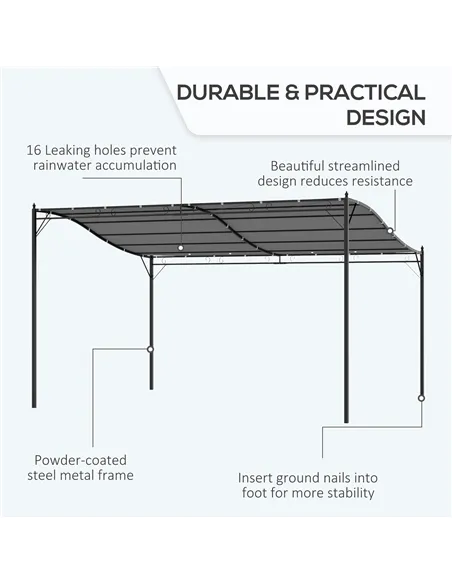 Outsunny 4 x 3 Meters Canopy Metal Wall Gazebo Awning Garden Marquee Shelter Door Porch - Grey