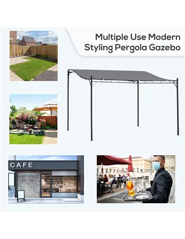 Outsunny 4 x 3 Meters Canopy Metal Wall Gazebo Awning Garden Marquee Shelter Door Porch - Grey
