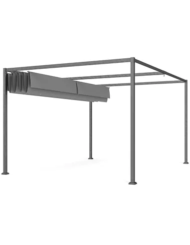 Outsunny 4 x 3(m) Metal Outdoor Pergola with Retractable Roof, Outdoor Gazebo with Drainage Holes for Garden, Patio, Lawn, Grey