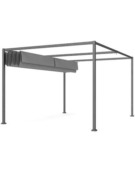 Outsunny 4 x 3(m) Metal Outdoor Pergola with Retractable Roof, Outdoor Gazebo with Drainage Holes for Garden, Patio, Lawn, Grey