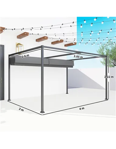 Outsunny 4 x 3(m) Metal Outdoor Pergola with Retractable Roof, Outdoor Gazebo with Drainage Holes for Garden, Patio, Lawn, Grey