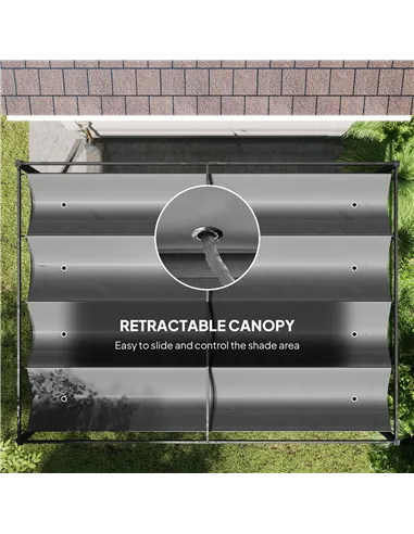 Outsunny 4 x 3(m) Metal Outdoor Pergola with Retractable Roof, Outdoor Gazebo with Drainage Holes for Garden, Patio, Lawn, Grey