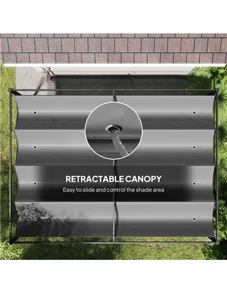 Outsunny 4 x 3(m) Metal Outdoor Pergola with Retractable Roof, Outdoor Gazebo with Drainage Holes for Garden, Patio, Lawn, Grey