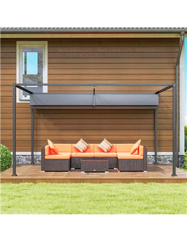 Outsunny 4 x 3(m) Metal Outdoor Pergola with Retractable Roof, Outdoor Gazebo with Drainage Holes for Garden, Patio, Lawn, Grey