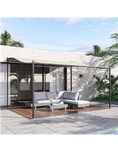 Outsunny 4 x 3 Meters Canopy Metal Wall Gazebo Awning Garden Marquee Shelter Door Porch - Cream 2