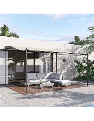 Outsunny 4 x 3 Meters Canopy Metal Wall Gazebo Awning Garden Marquee Shelter Door Porch - Cream