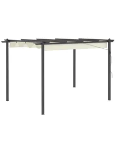 Outsunny 4 x 3(m) Aluminium Pergola with Retractable Roof, Garden Gazebo Canopy Shelter for Outdoor, Patio, Cream White