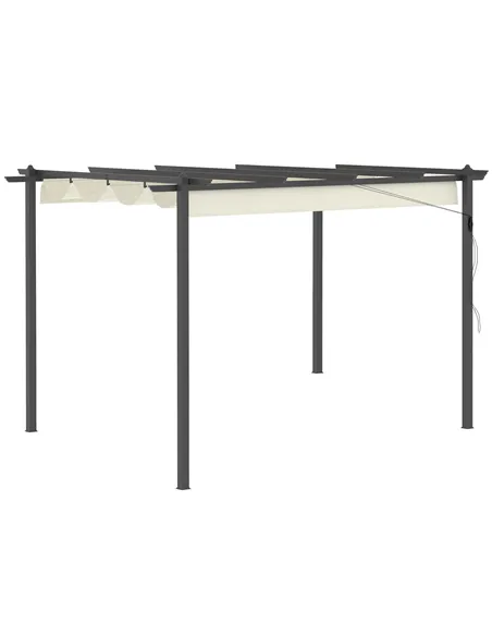 Outsunny 4 x 3(m) Aluminium Pergola with Retractable Roof, Garden Gazebo Canopy Shelter for Outdoor, Patio, Cream White