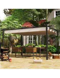 Outsunny 4 x 3(m) Aluminium Pergola with Retractable Roof, Garden Gazebo Canopy Shelter for Outdoor, Patio, Cream White 2