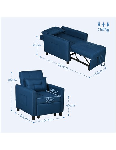 HOMCOM Linen-Look Single Chair Bed - Blue