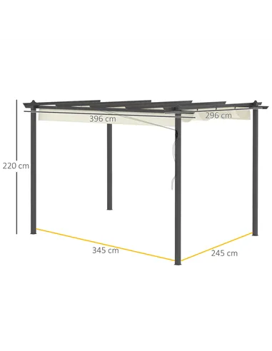 Outsunny 4 x 3(m) Aluminium Pergola with Retractable Roof, Garden Gazebo Canopy Shelter for Outdoor, Patio, Cream White