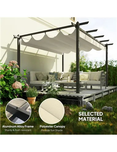 Outsunny 4 x 3(m) Aluminium Pergola with Retractable Roof, Garden Gazebo Canopy Shelter for Outdoor, Patio, Cream White