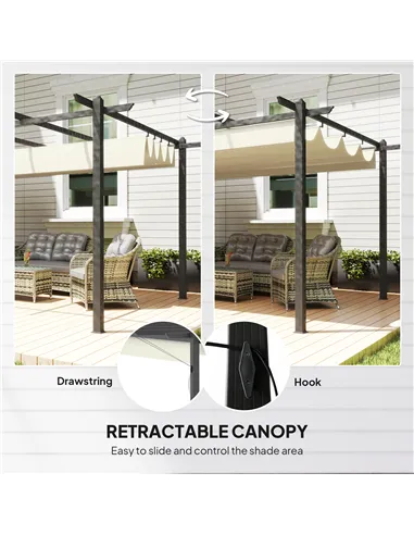 Outsunny 4 x 3(m) Aluminium Pergola with Retractable Roof, Garden Gazebo Canopy Shelter for Outdoor, Patio, Cream White