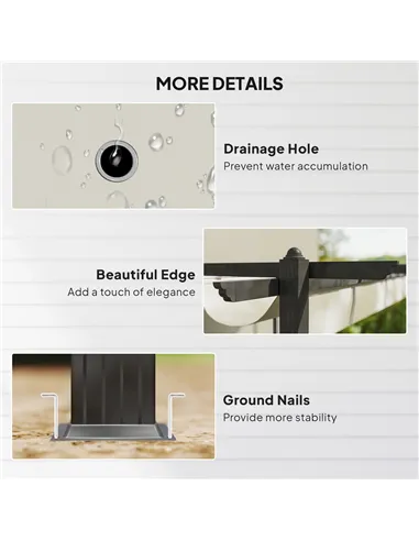 Outsunny 4 x 3(m) Aluminium Pergola with Retractable Roof, Garden Gazebo Canopy Shelter for Outdoor, Patio, Cream White