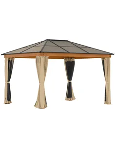 Outsunny 3 x 3.6 m Hardtop Gazebo Canopy, Polycarbonate Roof Garden Pavilion with Aluminium and Steel Frame, Nettings and Sidewa