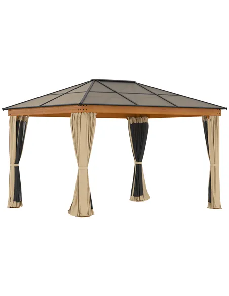 Outsunny 3 x 3.6 m Hardtop Gazebo Canopy, Polycarbonate Roof Garden Pavilion with Aluminium and Steel Frame, Nettings and Sidewa