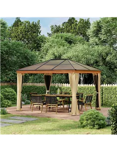 Outsunny 3 x 3.6 m Hardtop Gazebo Canopy, Polycarbonate Roof Garden Pavilion with Aluminium and Steel Frame, Nettings and Sidewa 2
