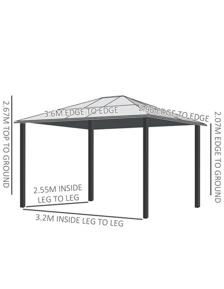 Outsunny 3 x 3.6 m Hardtop Gazebo Canopy, Polycarbonate Roof Garden Pavilion with Aluminium and Steel Frame, Nettings and Sidewa