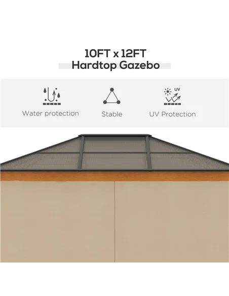 Outsunny 3 x 3.6 m Hardtop Gazebo Canopy, Polycarbonate Roof Garden Pavilion with Aluminium and Steel Frame, Nettings and Sidewa