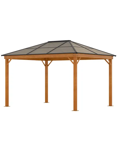 Outsunny 3 x 3.6 m Hardtop Gazebo Canopy, Polycarbonate Roof Garden Pavilion with Aluminium and Steel Frame, Nettings and Sidewa