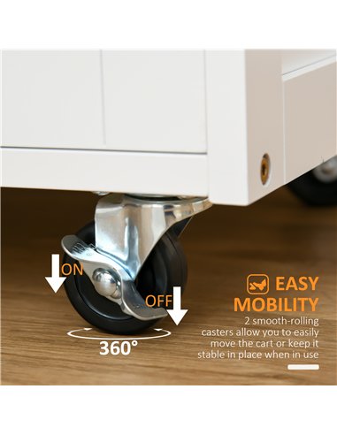 HOMCOM Modern Kitchen Trolley, Rolling Island Storage Cart with Drawer, 9-bottle Wine Rack, Door Cabinets, Wooden Countertop, Wh