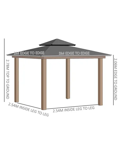 Outsunny 3 x 3 (m) Outdoor Polycarbonate Gazebo, Double Roof Hard Top Gazebo with Galvanised Steel Frame, Nettings & Curtains fo