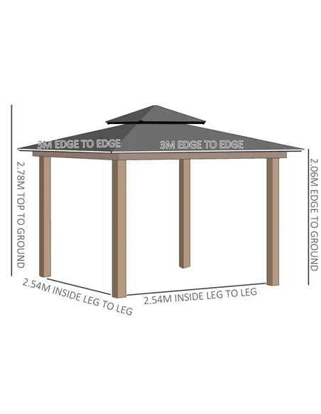 Outsunny 3 x 3 (m) Outdoor Polycarbonate Gazebo, Double Roof Hard Top Gazebo with Galvanised Steel Frame, Nettings & Curtains fo