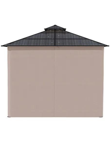 Outsunny 3 x 3 (m) Outdoor Polycarbonate Gazebo, Double Roof Hard Top Gazebo with Galvanised Steel Frame, Nettings & Curtains fo